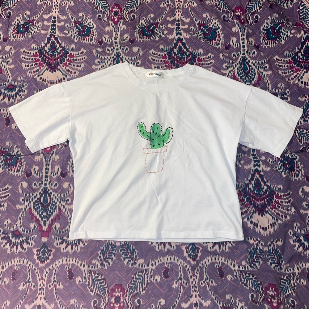 White embroidered cactus top